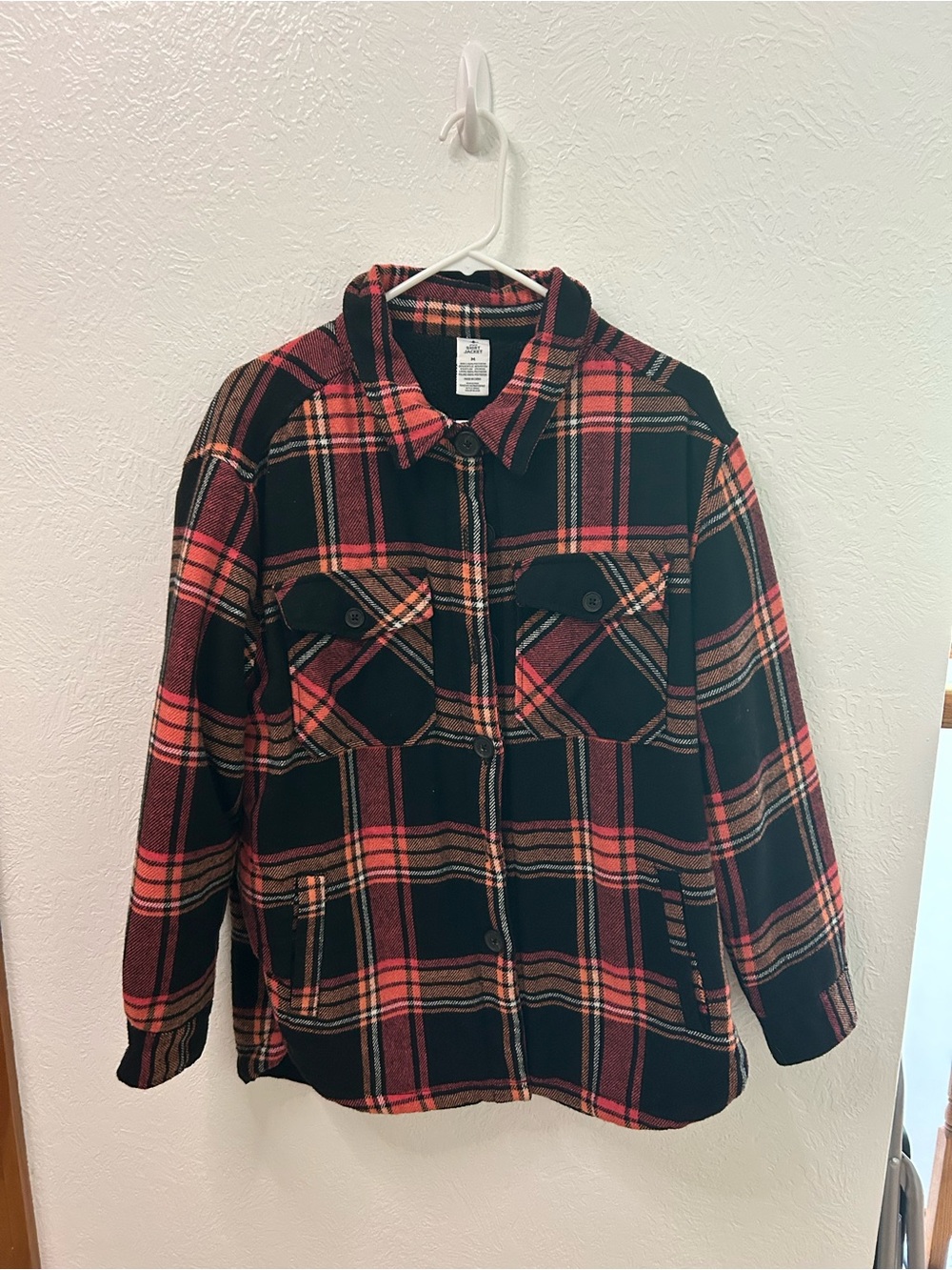 Red & Black Plaid Utility Shacket Jacket